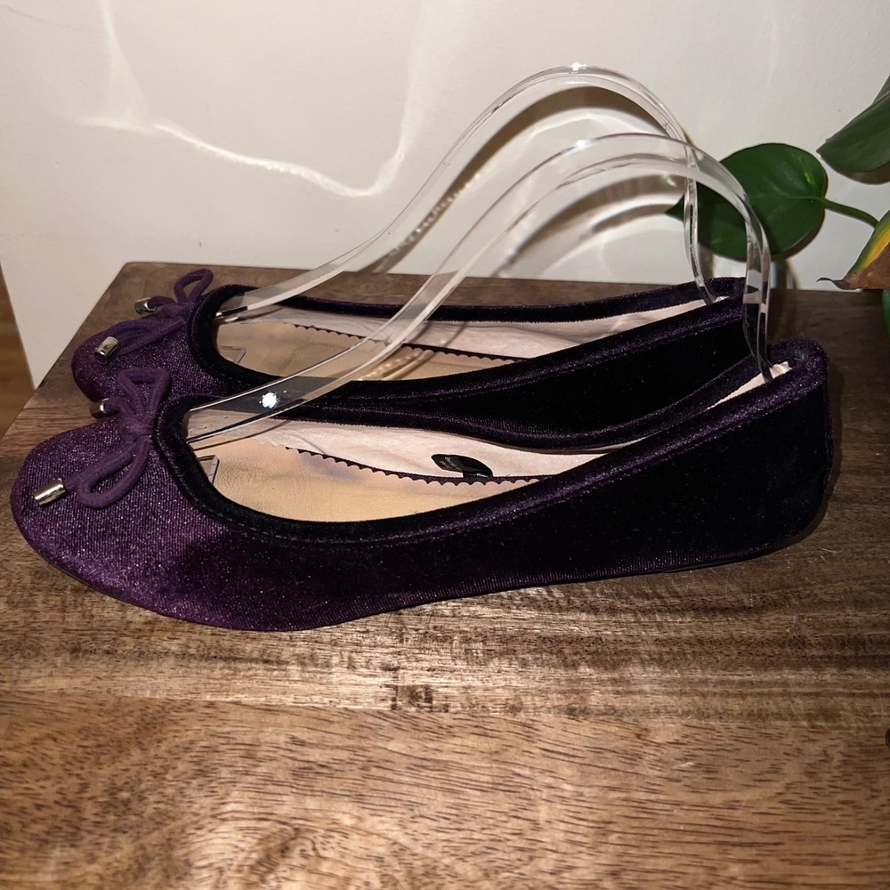 Lily Morgan Womens 9M Purple Velvet Ballet Flats Bow Detail Casual Workwear Chic